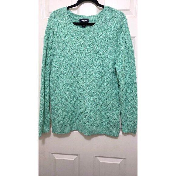 Lands End Women's XL Fisherman Chunky Cable Knit Sweater Green Heather - Picture 2 of 8